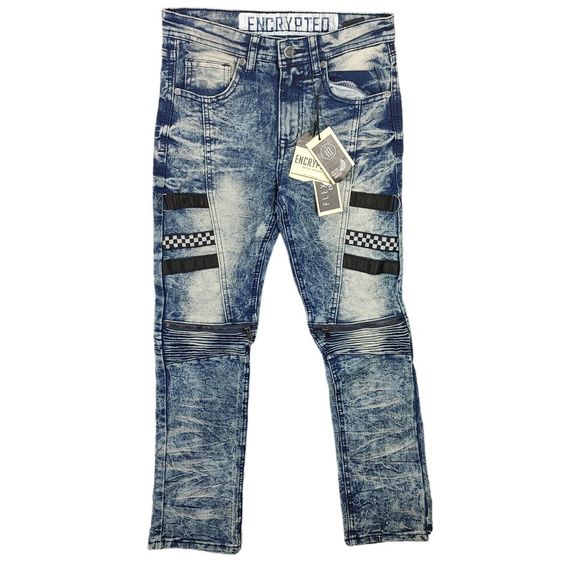 NWT Encrypted NYC Flex Denim Bleached Zip Jeans Zippered Knees Women Size: 10 - Picture 1 of 15